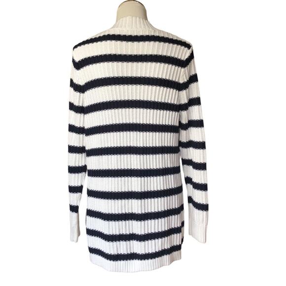 L.L. Bean Black and White Striped Cardigan - Picture 3 of 7